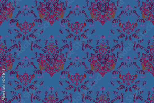 Seamless pattern with interesting doodles on colorfil background. Pano. Raster illustration.