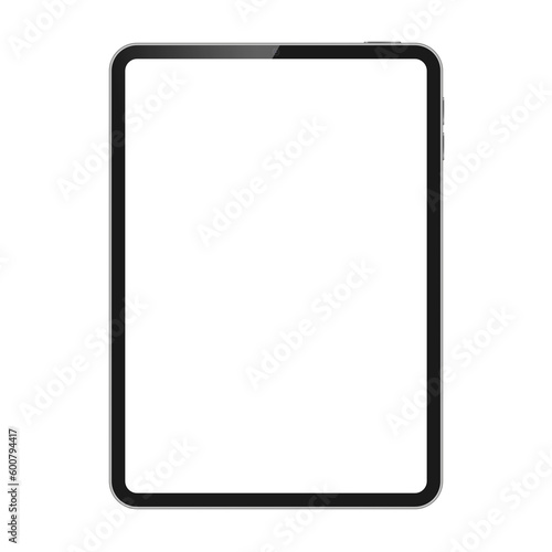 Tablet mockup with blank screen. Silver tablet display template isolated on white or transparent background.