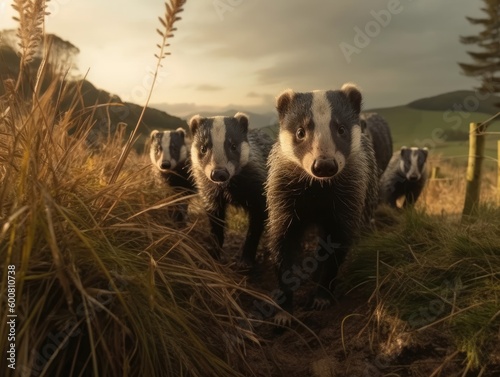Group of Badger in natural habitat (generative AI)