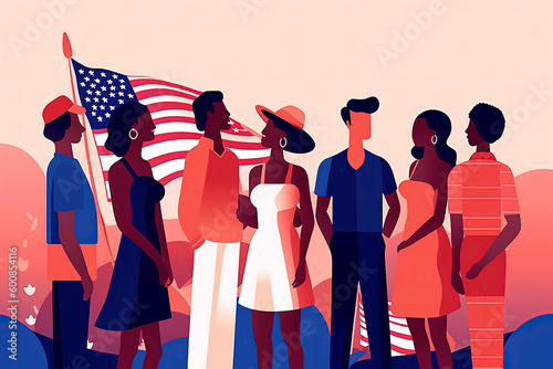 Generative AI illustration of American people celebrating the 4th of July commemoration