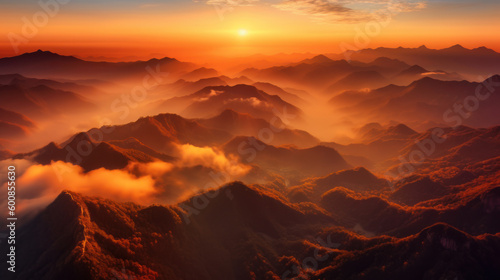 Majestic Mountains at Sunrise. Generative AI