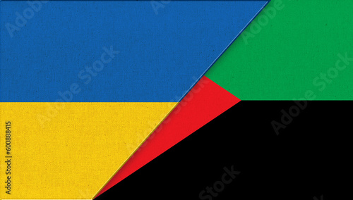 Flag of Ukraine and Martinique -3D illustration. Partnership of two states