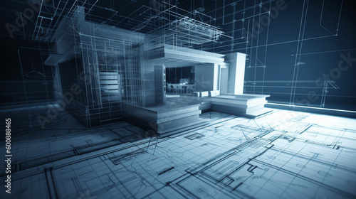 Blueprint plan of a house being built, featuring precise measurements and specifications Generative AI