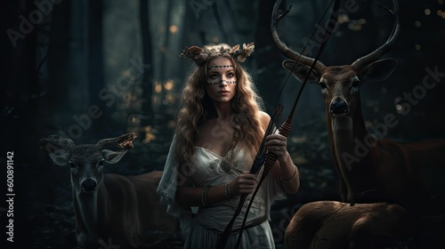 Lady of the Wild: Artemis, Mythical Goddess of the Hunt and Wilderness by Generative AI