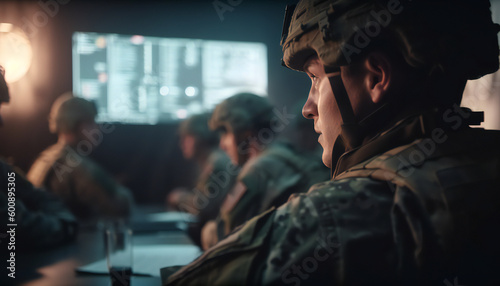 High-Ranking Military Man holds a Briefing to a Team of Government Agents. generative ai