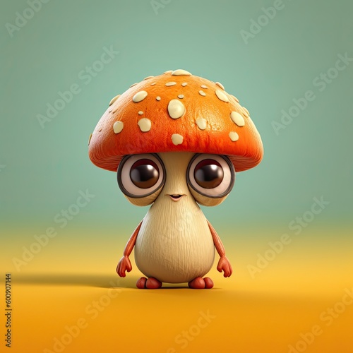 Cute Cartoon Mushroom Character (Generative AI)