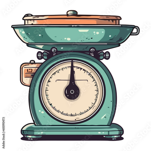 Antique balance scale measures kilogram of food