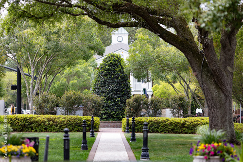 Pathway in Huntington Square Park in Downtown Summerville, South Carolina. Summerville is the birth place of sweet tea and has southern charm