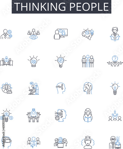 Thinking people line icons collection. Title, Deed, Mortgage, Equity, Taxation, Lease, Tenancy vector and linear illustration. Zoning,Appraisal,Survey outline signs set