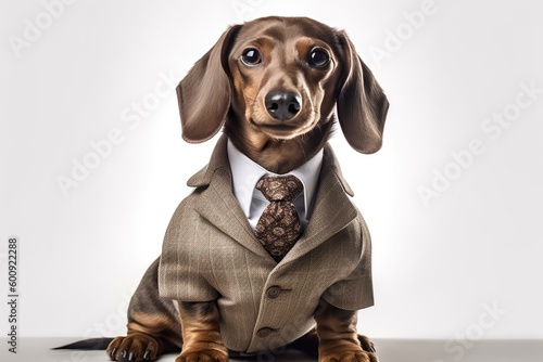 Portrait of a Dachshund dog dressed in a formal business suit, generative ai 