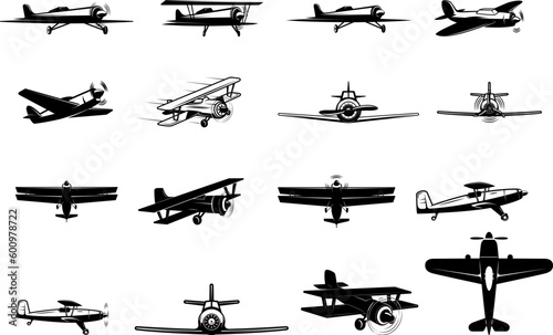 Collection of vintage airplane illustrations. Perfect for adding a touch of nostalgia to your designs. Use them for posters, logos, and more