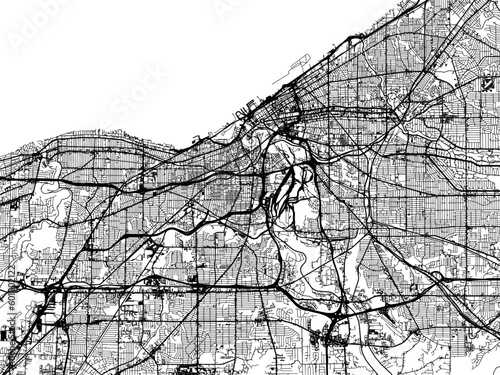 Vector road map of the city of Cleveland Ohio in the United States of America on a white background.