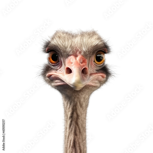 ostrich face shot isolated on transparent background cutout