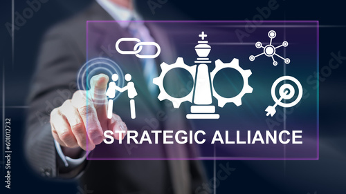 Man touching a strategic alliance concept