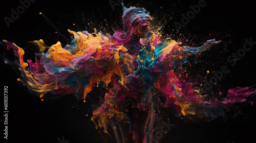 Colorful Connections: Abstract Humanoid Figures Generated by AI Technology, Forming a Vibrant and Dynamic Network of Interconnected Shapes and Colors of humans and human beings. Generative AI, KI.