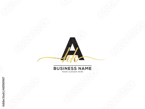 Golden AHK Signature Letter Logo, Creative ahk hak Logo Letter Design For You