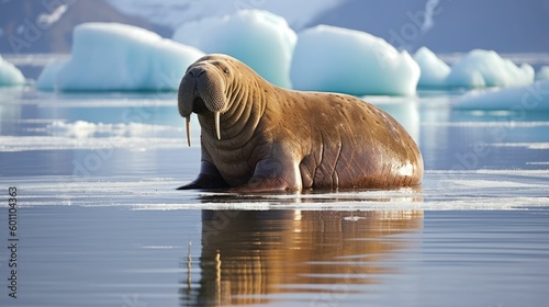 Walrus on piece of ice in Spitsbergen
