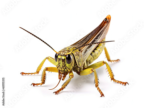 a stunning grasshopper, isolated on white background, macro, incredible pollinator, Generative AI
