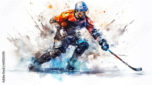 Illustration of a professional ice hockey player in action on white background, Generative AI