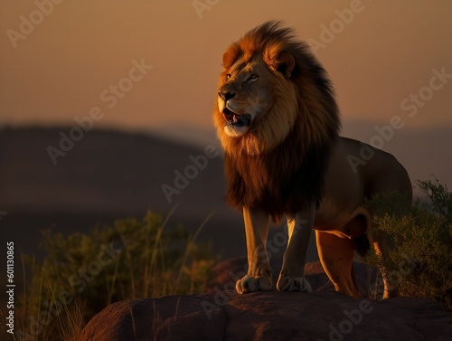 The Majestic Roar of a Lion in the Savannah Sunset