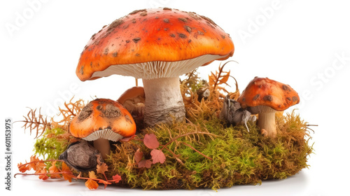 Leccinum Aurantiacum, edible forest wild mushroom in natural moss. Generative ai