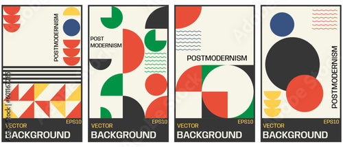 Vector set of postmodern vertical poster.Abstract geometric backgrounds.