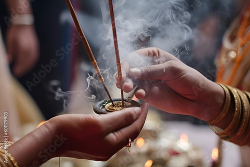 Incense sticks in the hands of an Indian woman, Generative AI 4