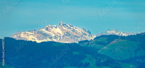 Distant view of the Säntis summit in the spring, Switzerland