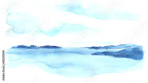 水彩で描いた海岸の風景イラスト