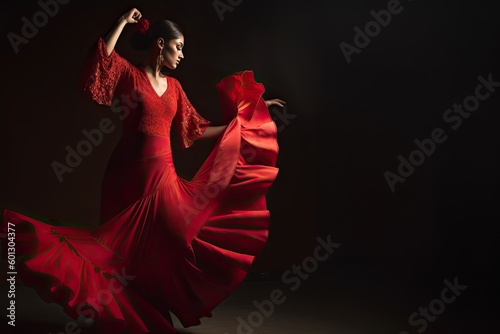 Woman in Red Dress Dancing Flamenco - AI Generated