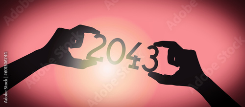 2043 - human hands holding black silhouette year number