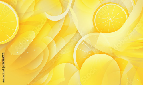 Abstract lemonade color background or wallpaper with random designs of waves, angles, polygons, triangles, squares, hexagons, curves, lines, geometries, nets or meshes. Generative AI