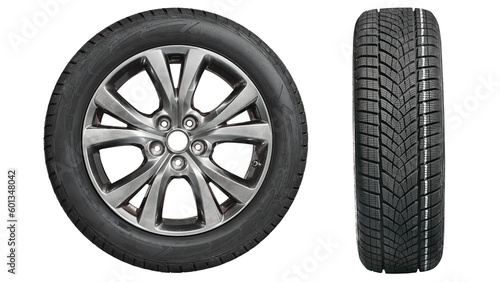 Collection car tires with alurim on free On isolated transparent PNG background.