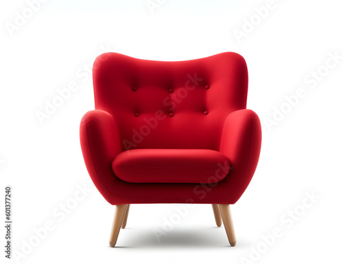 a red armchair on a white isolated background. AL generation
