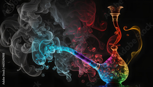 A colorful hookah with smoke coming out of it 