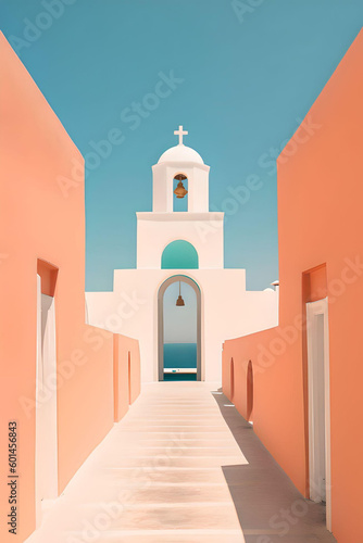  illustration of a church in an oldtown on a greek island - generative AI