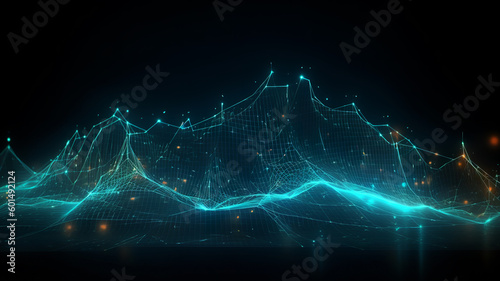 Wireless data transmission, high speed internet. Information flow in abstract cyberspace. Neural network 3D illustration. Big data and cybersecurity. Data stream. Global database and AI
