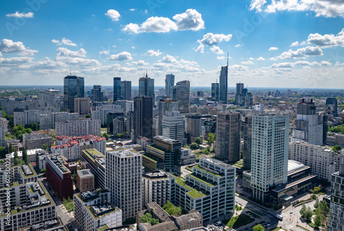 Panoramic. view of modern skyscrapers and business centers in Warsaw. View of the city center from above. Warsaw, Poland.