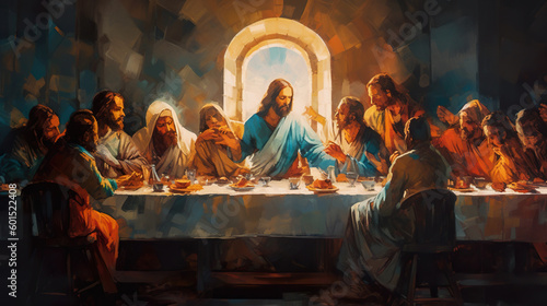 A painting of the last supper of jesus. Generative AI.