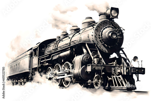 vintage drawing of a steam engine locomotive - generative AI