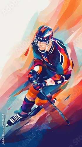 NHL ice hockey sport illustration wallpaper background flat cartoon style mixed media vector look minimalist abstract 3d design simple lines art work 