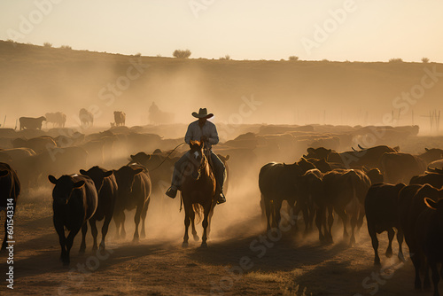 Cattle are being herded by cowboy - AI Technology