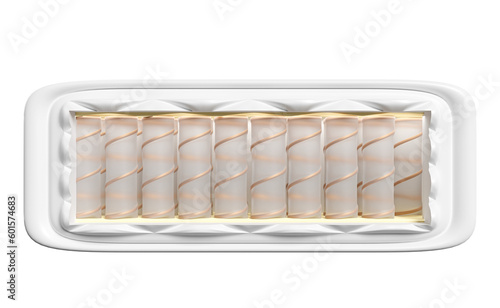 3d layered sheet material mattress with air fabric, pocket springs isolated. 3d render illustration