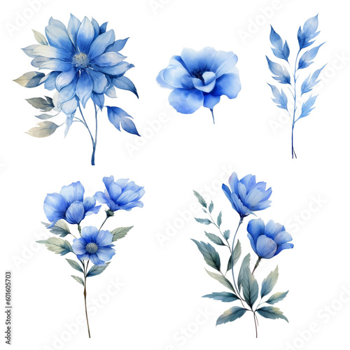 set of blue flowers