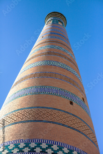 High minaret with a rotunda in the city of Khiva