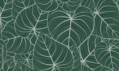 Leaves Seamless Pattern. Line Art Leaf Trendy Modern Design Background. Abstract Fashionable Botanical Vector Template Linear Style for Your Design.