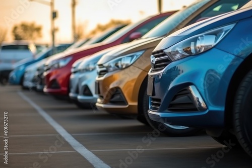 Cars in a row. Used car sales, ai generative