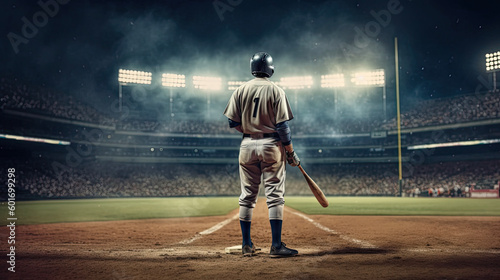 baseball player on the stadium standing at home plate, ready, generative ai