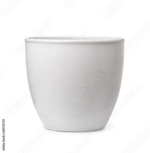 Front view of empty white ceramic flower pot