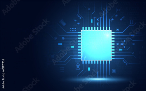 Futuristic chipset processor with circuit board digital transformation abstract technology background. Innovative tech and artificial intelligence cloud computing concept. Vector illustration